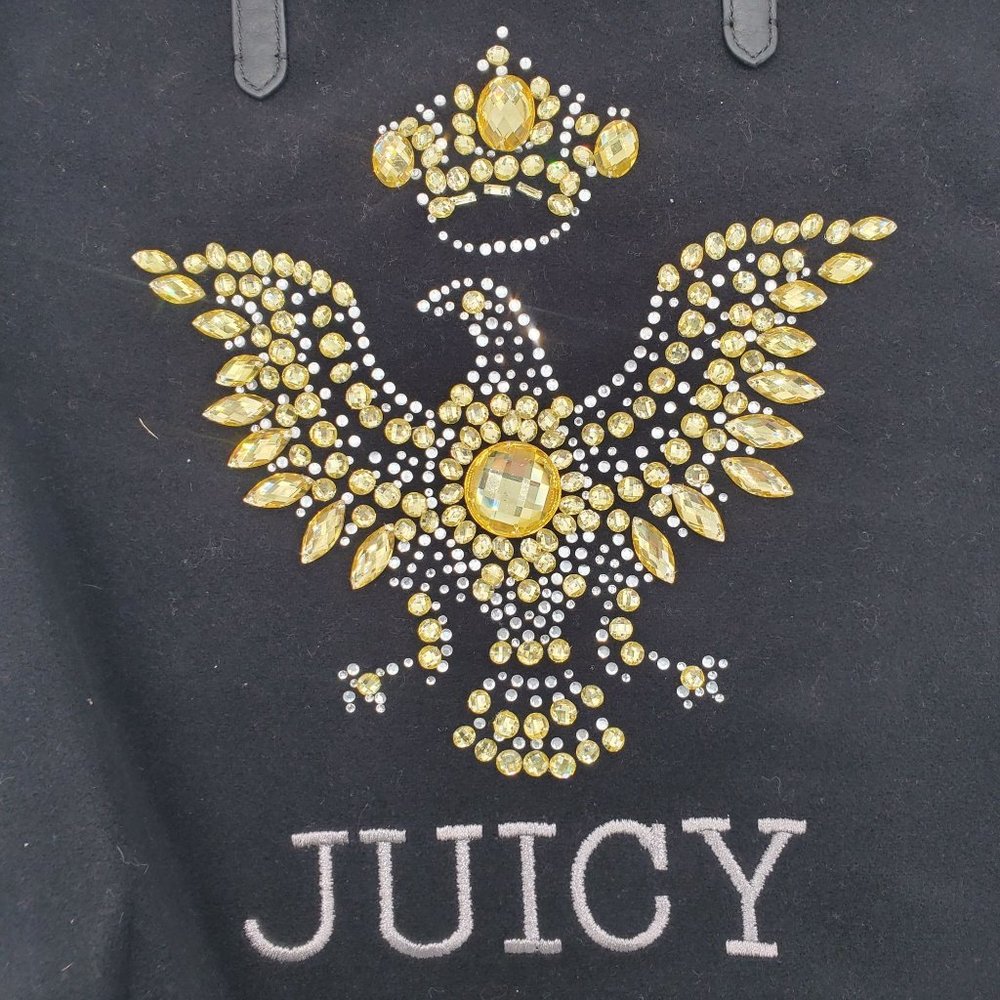 NEW Juicy Couture Eagle Wool Black Blue Gold Women's Bag Purse Handbag Tote NWT - Picture 6 of 16
